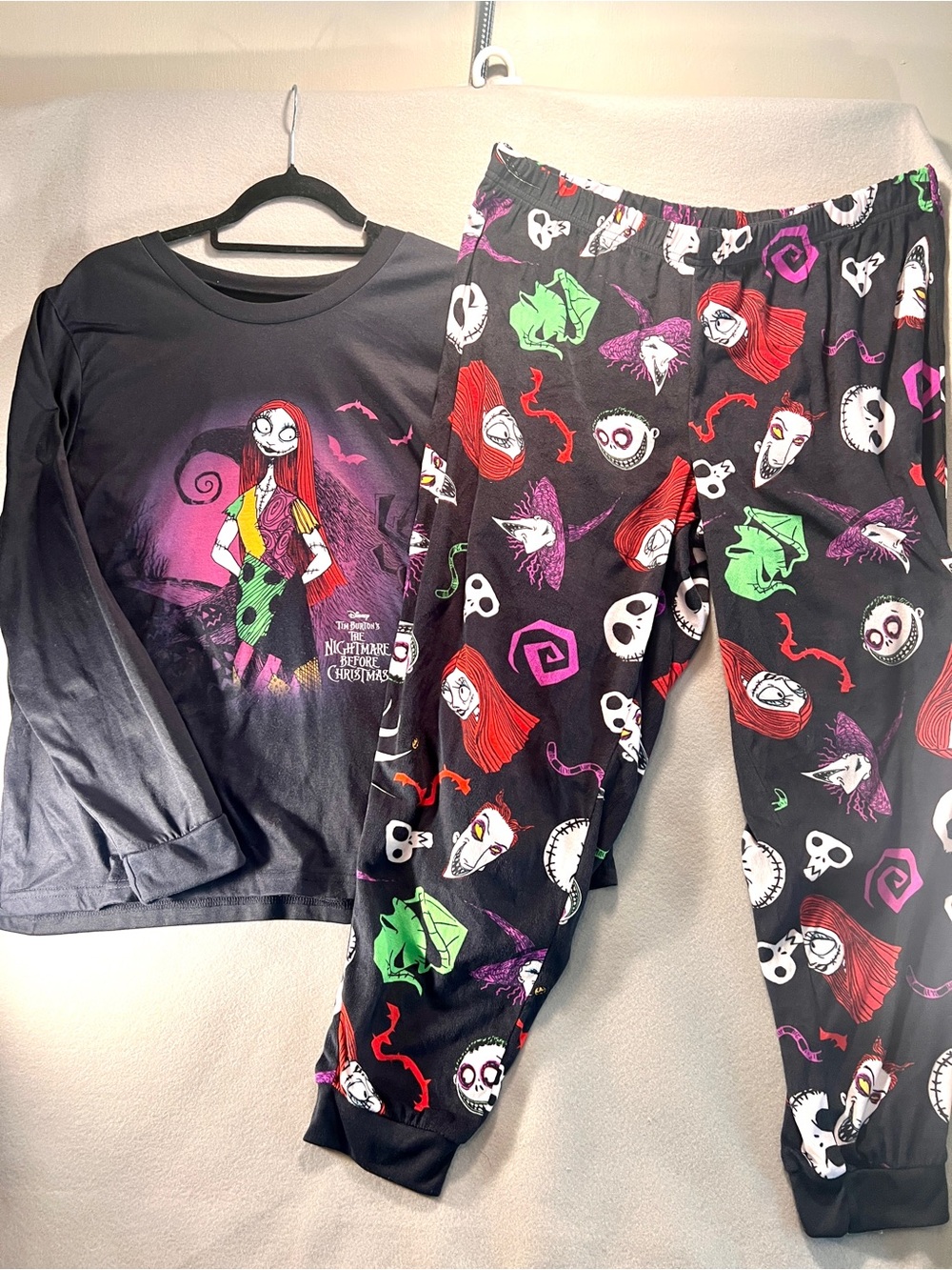 Disney Nightmare Before Christmas Pajamas PJs 2 Pc Set XL Sally Fleece Pants